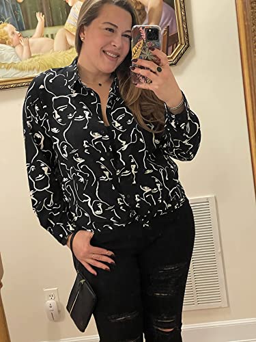 BIG DART Blouses for Women Fashion, Casual Long Sleeve Button Down Shirts Tops, XS-3XL (Face Black, Small) - Image 5