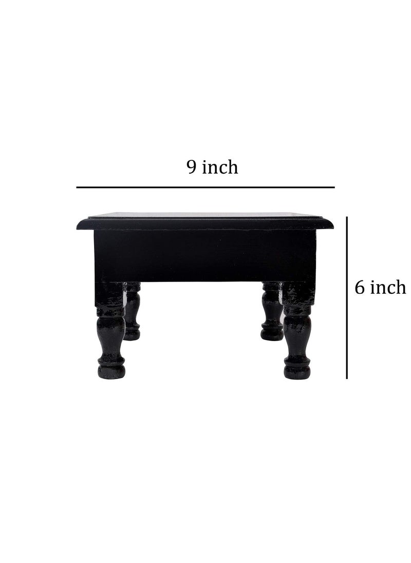 Lalhaveli Lalhaveli Hand Painted Wooden Shape Puja Article Chowki Bajot Decorative Stool (9X9X6 Inch)  - Image 3