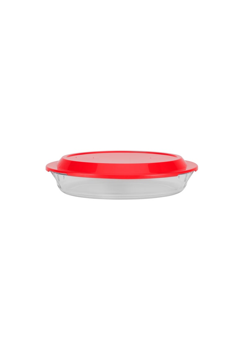 Royalford 2.2 L Glass Baking Dish with Lid-RF12197/ Oval Tray Perfect for Baking and Serving/ Casserole with Easy Grab Handles and Knob/ Oven, Dishwasher and Freezer Safe Clear 2.2Liters - Image 1