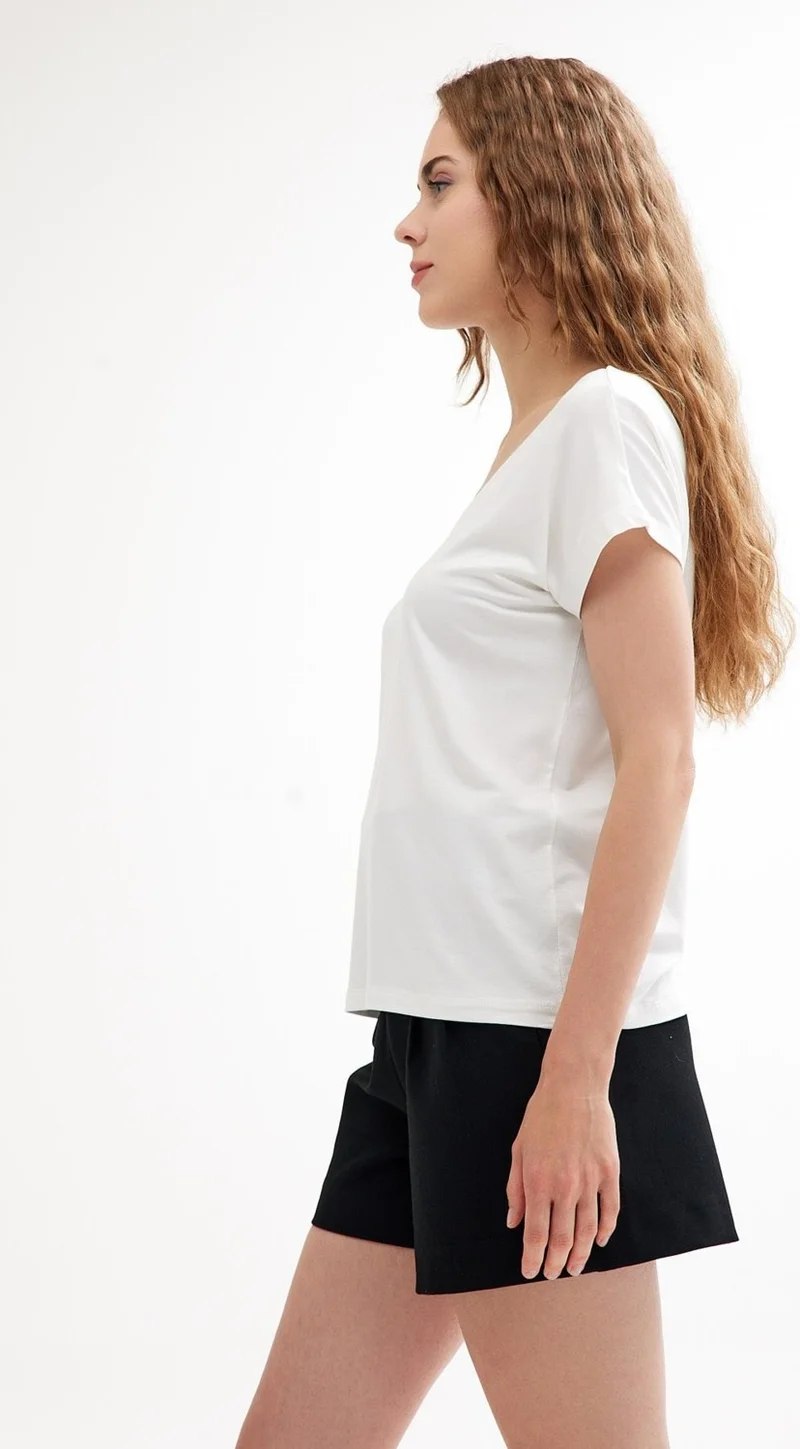 Cotenconcept Front and Back V-Neck Basic Cotton T-Shirt