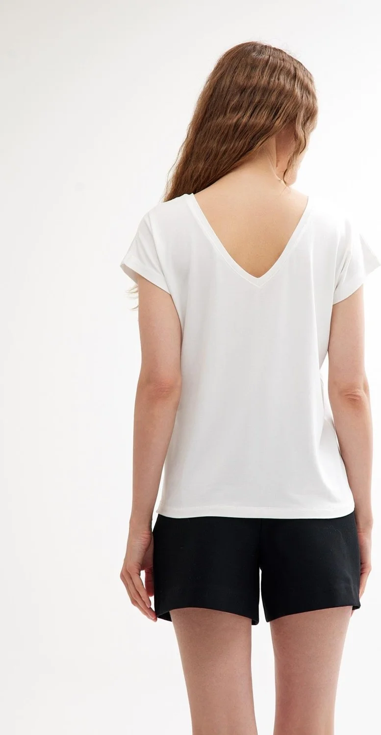 Cotenconcept Front and Back V-Neck Basic Cotton T-Shirt
