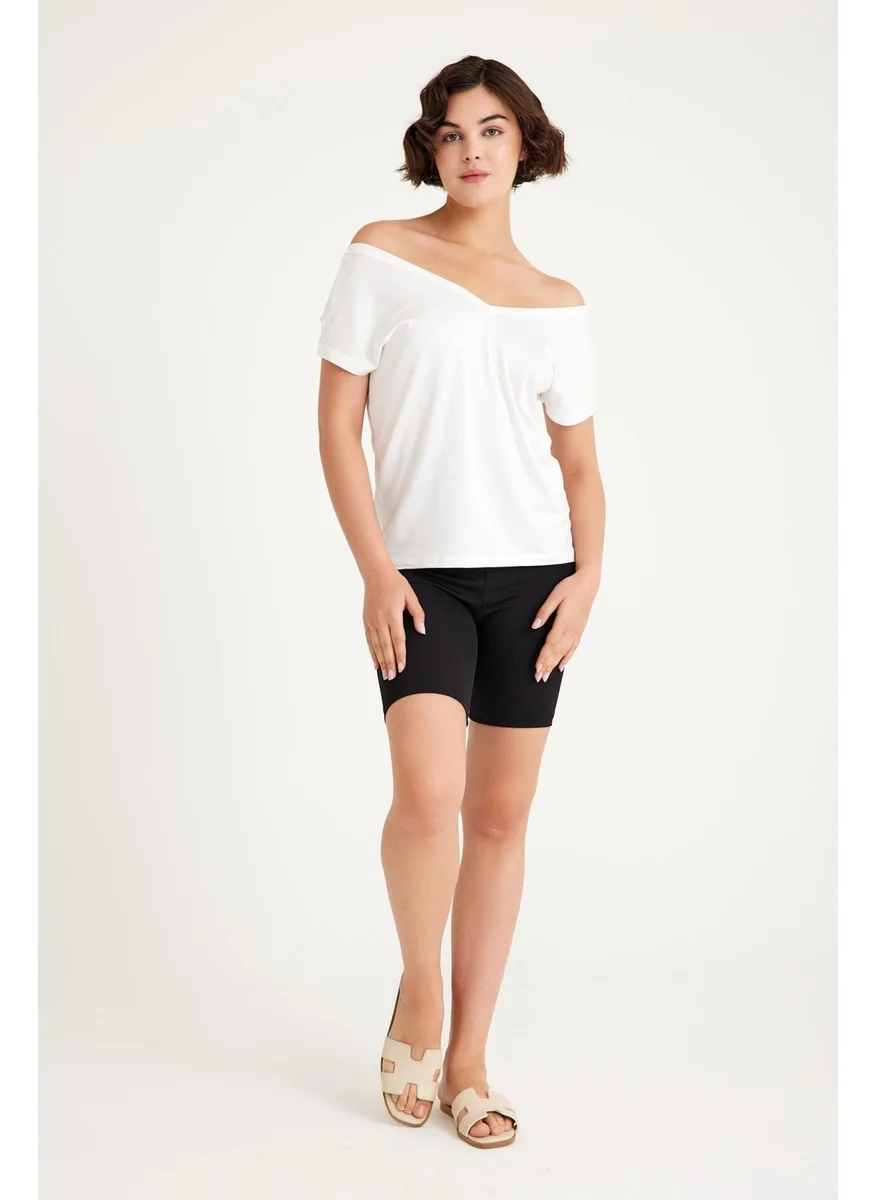 كوتن كونسيبت Front and Back V-Neck Basic Cotton T-Shirt