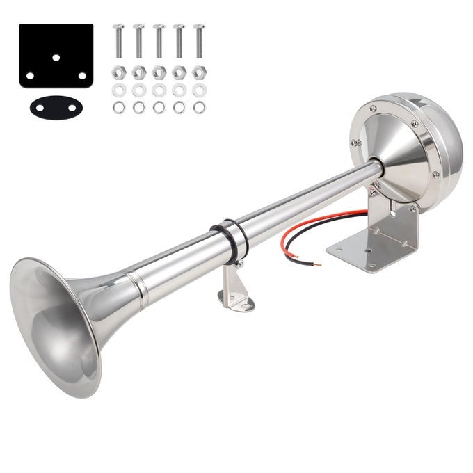 Horns 12V For Boat Marine Boat Trumpet Horn Polished Stainless Steel Marine Horn Low And High Tone Adjustable Trumpet Support
