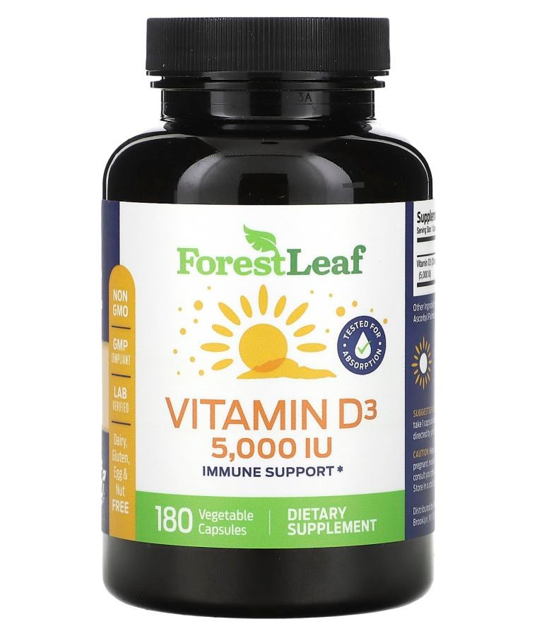 Vitamin D3 125 mcg (5000 IU) 180 Vegetable Capsules