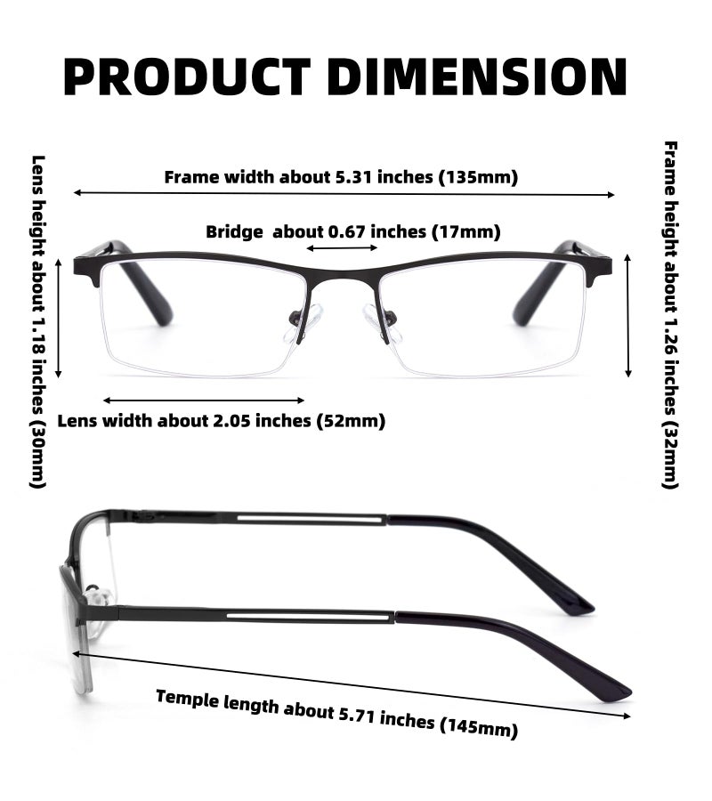 HIGHLIKE 4-Pack Blue Light Reading Glasses for Men, Metal Half Frame Readers Spring Hinge Clear Lens Eyeglasses with Pouches, Semi Rimless Black Gunmetal Brown Blue 1.25 x - Image 4