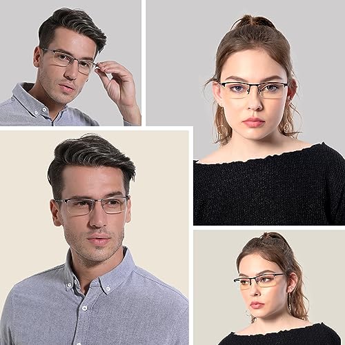 HIGHLIKE 4-Pack Blue Light Reading Glasses for Men, Metal Half Frame Readers Spring Hinge Clear Lens Eyeglasses with Pouches, Semi Rimless Black Gunmetal Brown Blue 1.25 x - Image 2