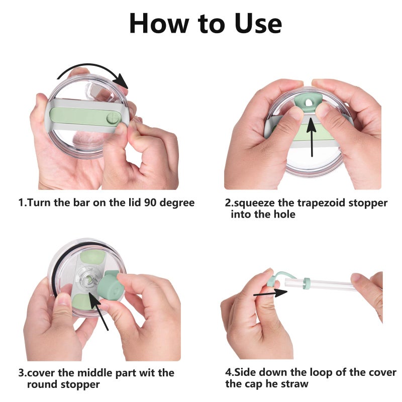 DUNLAGUE Silicone Spill Stopper Set Compatible with Stanley Cup 2.0 30oz & 40oz with Straw Cover (Set of 2  Eucalyptus) - Image 5