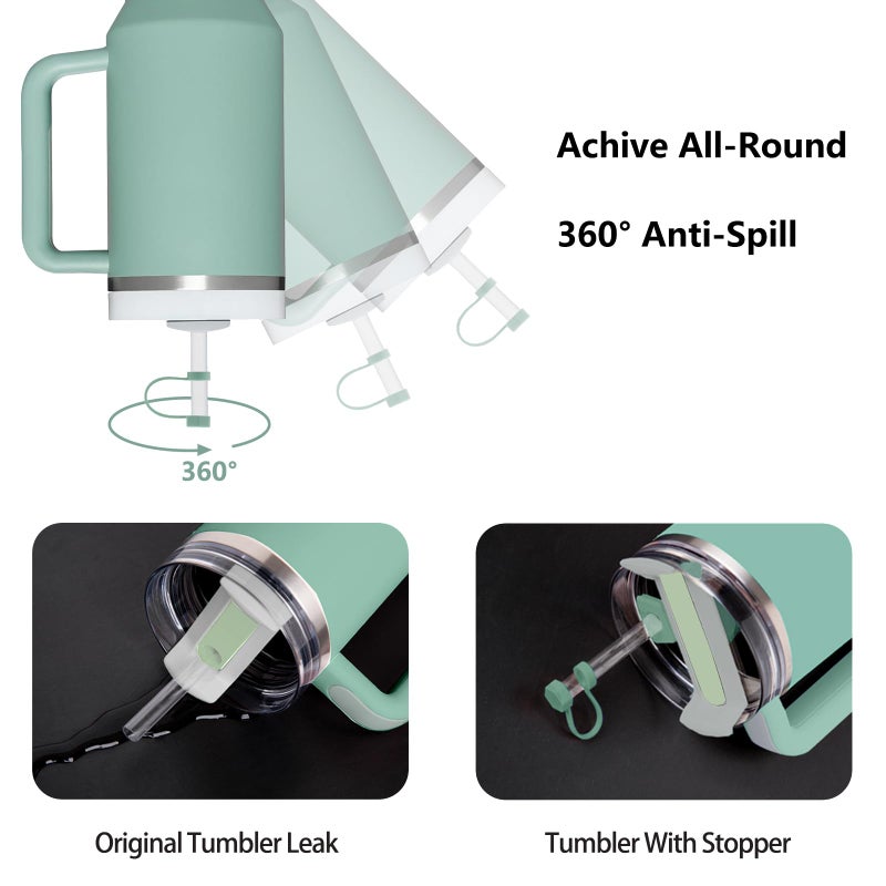 DUNLAGUE Silicone Spill Stopper Set Compatible with Stanley Cup 2.0 30oz & 40oz with Straw Cover (Set of 2  Eucalyptus) - Image 4