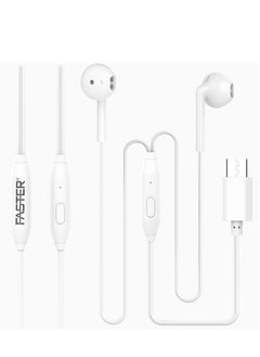 Faster Wired Type C Earphones - Noise Canceling Stereo Bass In-Ear Gaming Earbuds with HD Microphone for Gaming, Calls, and Music - Compatible with iPhone and Android Mobiles - E-Sports Gaming Headphones (White)  - Image 1