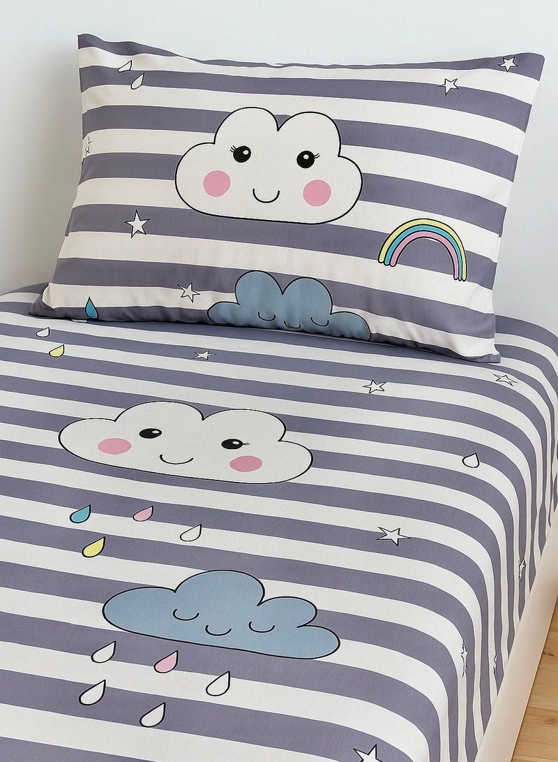 Yarlin-Bed Set (Fitted Bedsheet for 120 cm beds and Small Pillowcase (Happy Clouds) Design - Image 1