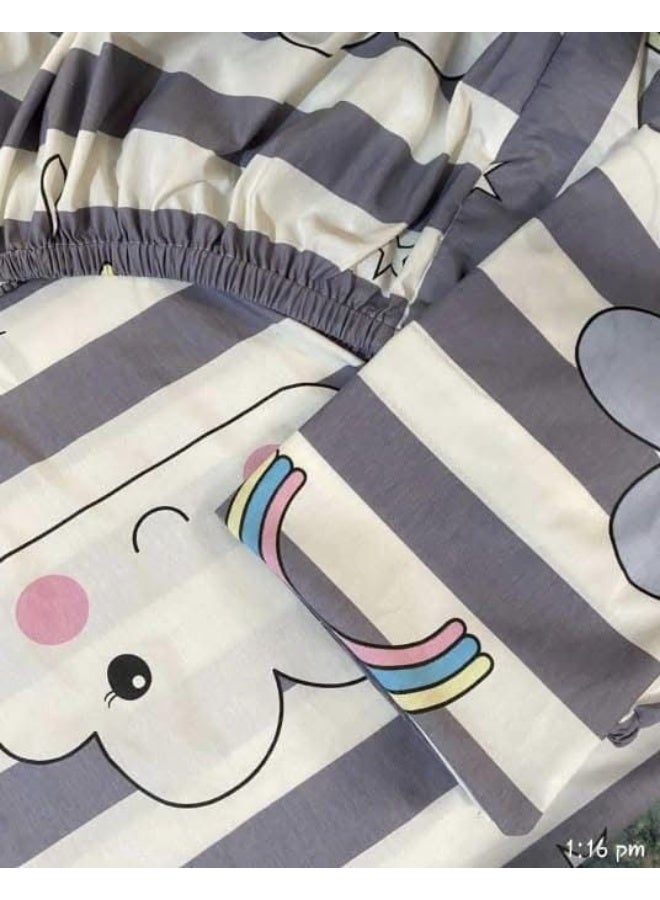 Yarlin-Bed Set (Fitted Bedsheet for 120 cm beds and Small Pillowcase (Happy Clouds) Design - Image 2