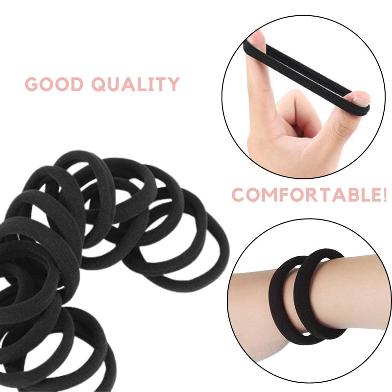 CENTSTAR 60 Pcs 2 Inch Black No Damage Hair Ties for Women Thick Hair, Large Soft Seamless Nylon Fabric Elastic Hair Ties Ponytail Hair Holders Hair Elastics Hair Band for Women - Image 4