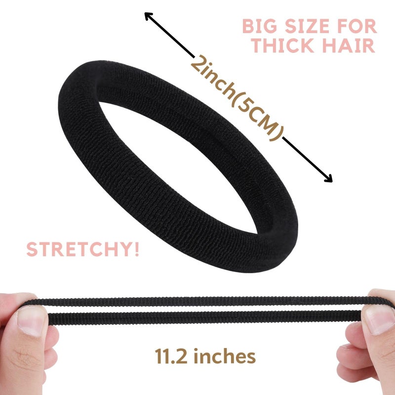 CENTSTAR 60 Pcs 2 Inch Black No Damage Hair Ties for Women Thick Hair, Large Soft Seamless Nylon Fabric Elastic Hair Ties Ponytail Hair Holders Hair Elastics Hair Band for Women - Image 2