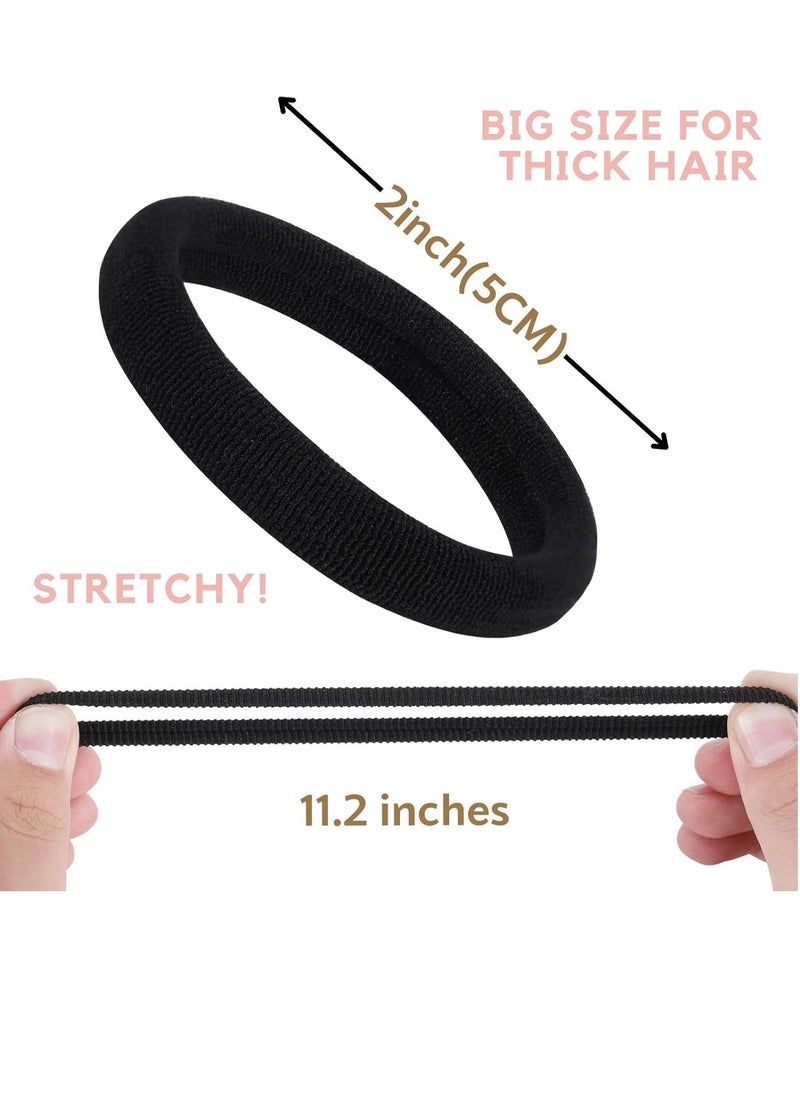 CENTSTAR - 60 Pcs 2 Inch Black No Damage Hair Ties for Women Thick Hair, Large Soft Seamless Nylon Fabric Elastic Hair Ties Ponytail Hair Holders Hair Elastics Hair Band for Women - Image 1