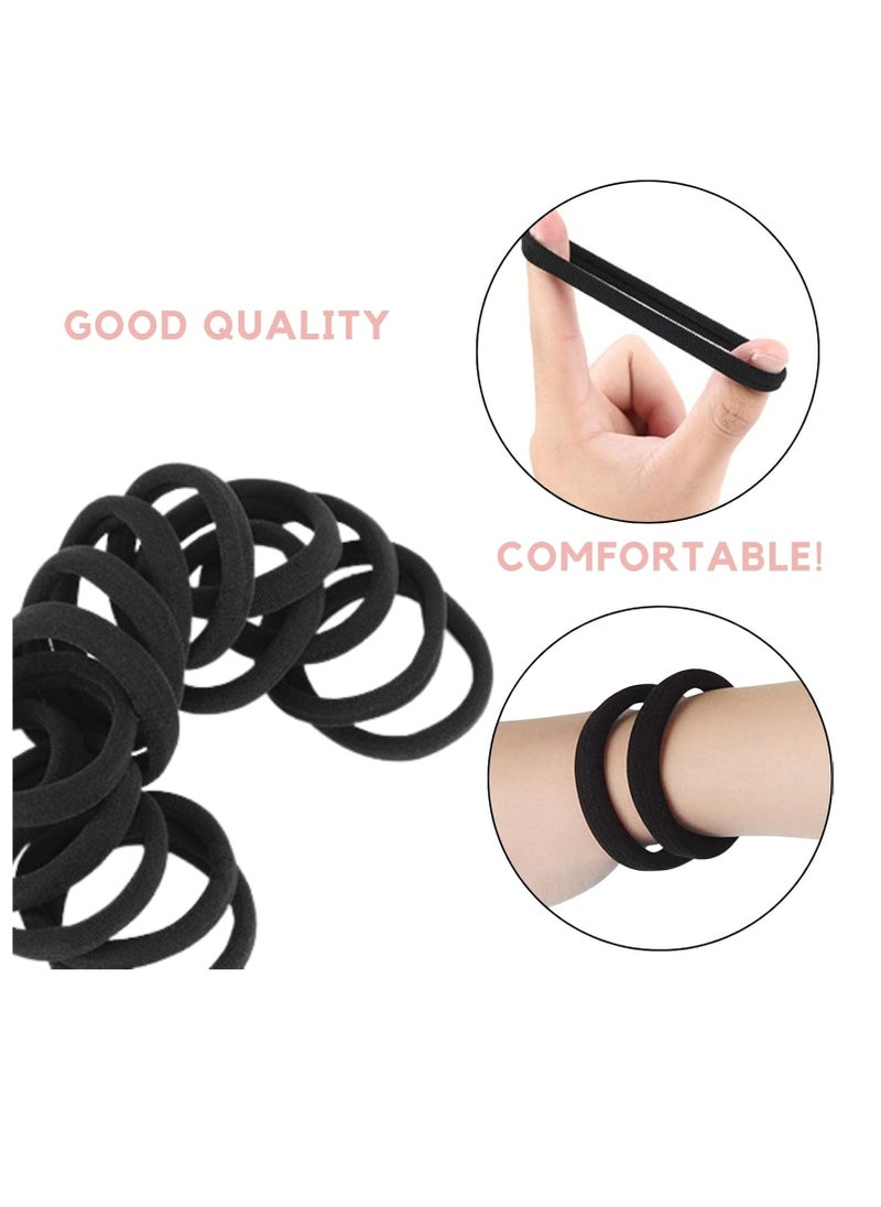 CENTSTAR - 60 Pcs 2 Inch Black No Damage Hair Ties for Women Thick Hair, Large Soft Seamless Nylon Fabric Elastic Hair Ties Ponytail Hair Holders Hair Elastics Hair Band for Women - Image 1