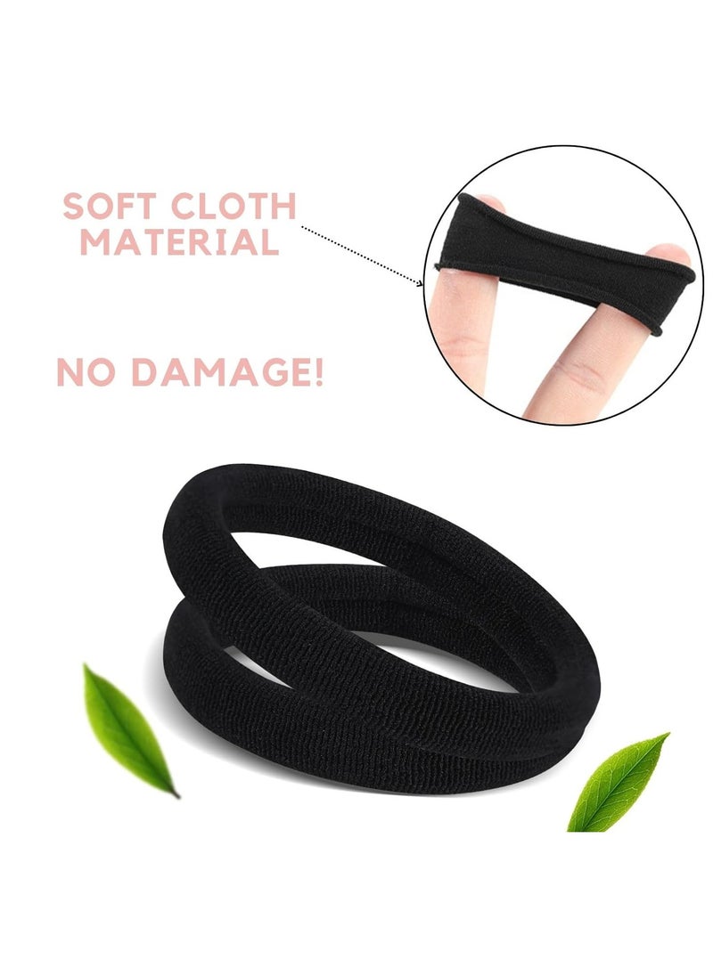 CENTSTAR - 60 Pcs 2 Inch Black No Damage Hair Ties for Women Thick Hair, Large Soft Seamless Nylon Fabric Elastic Hair Ties Ponytail Hair Holders Hair Elastics Hair Band for Women - Image 1