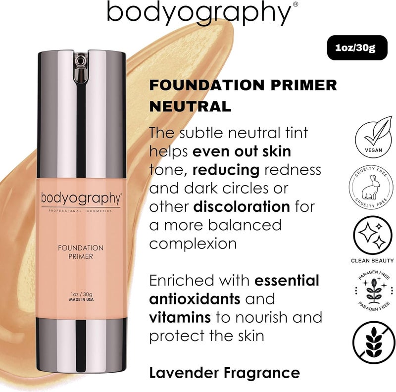 Bodyography Foundation Primer (Neutral) - Flawless Anti-Aging Makeup Primer with Vitamin E, Jojoba, and Grapeseed Oil - Image 3