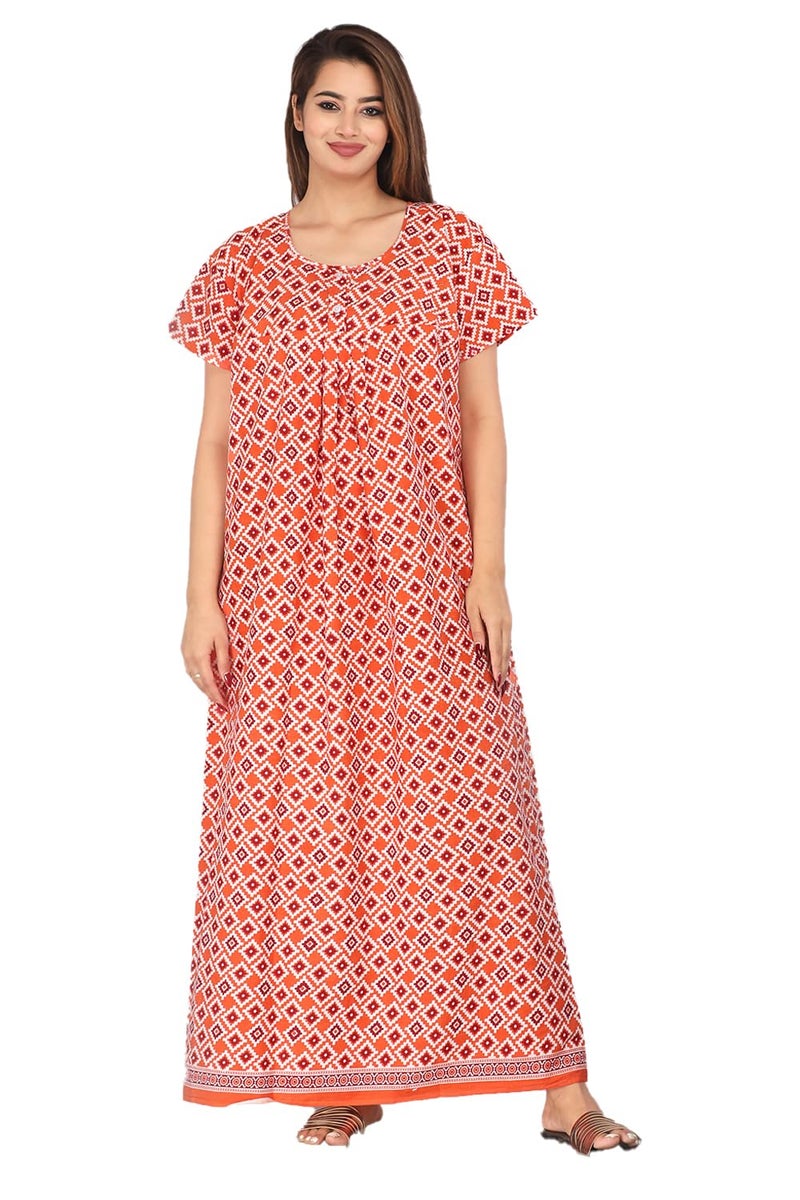 Monique Brand Cotton Nighty for Women — Floral Printed Stylish Night Gown, Comfortable Sleepwear Long Nightwear, Maxi- Free Size (Size - M to XXL-44) - Image 1