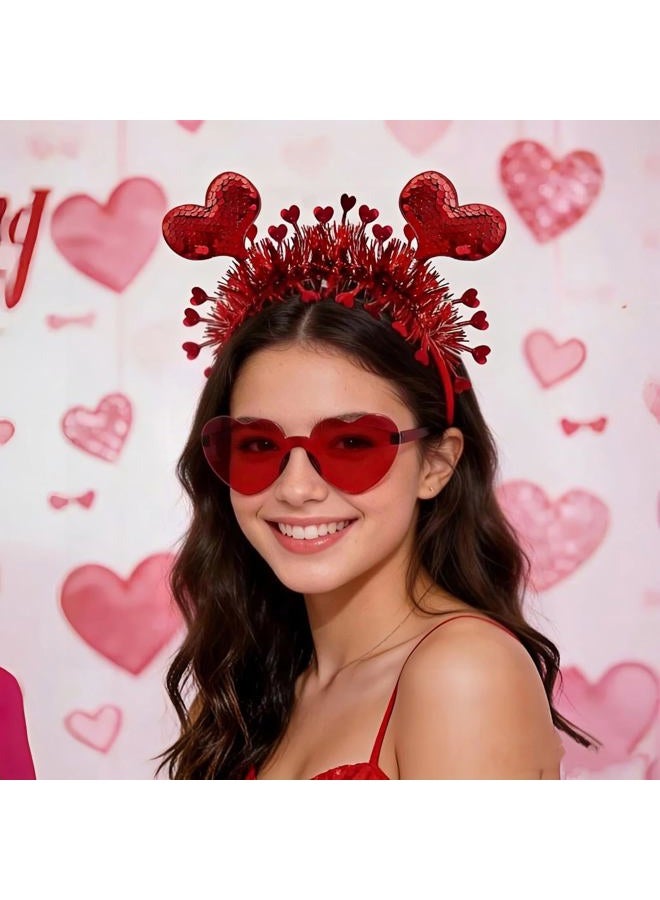 Asikkon Heart Headband Valentines Day with Red Heart Shape Sunglasses Hair Accessories for Valentine Wedding Anniversary Party Favors - Image 3