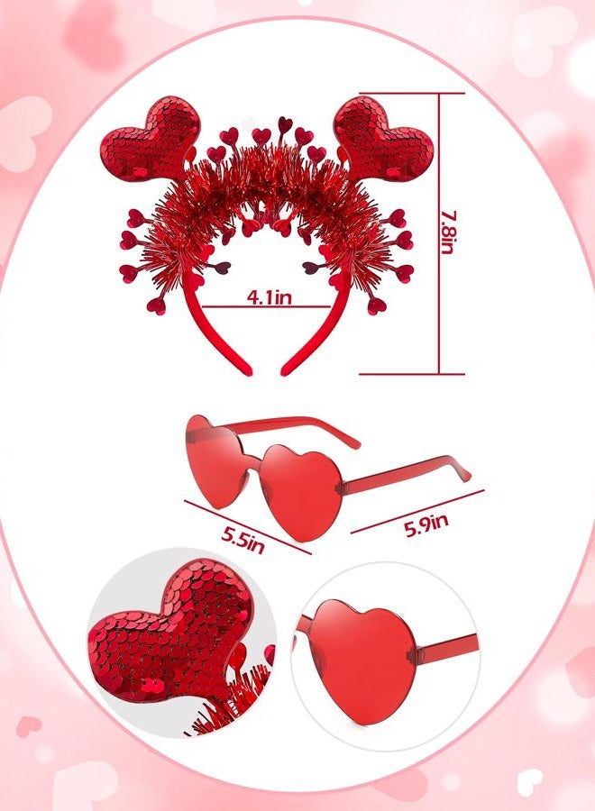 Asikkon Heart Headband Valentines Day with Red Heart Shape Sunglasses Hair Accessories for Valentine Wedding Anniversary Party Favors - Image 2