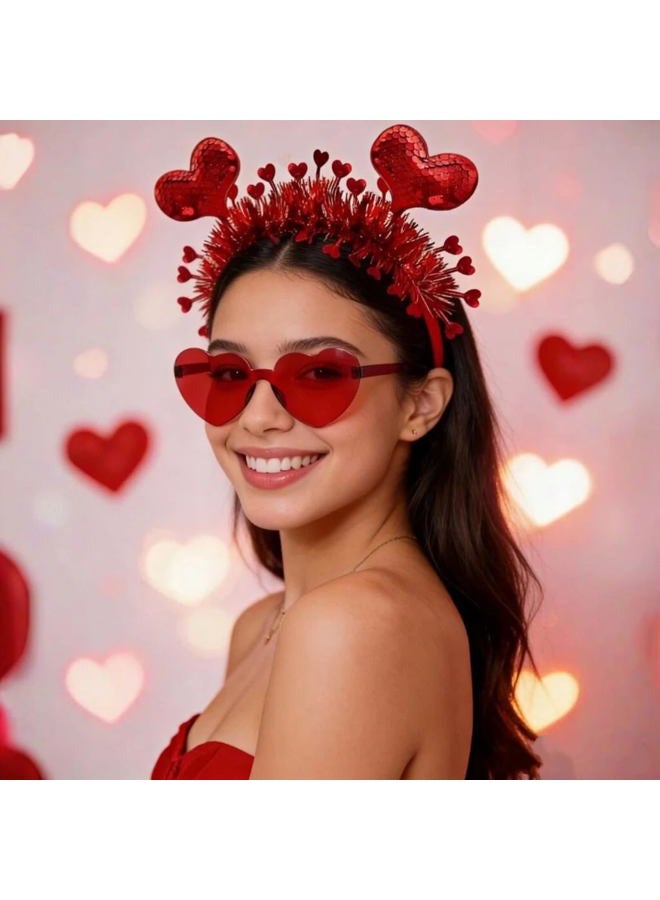 Asikkon Heart Headband Valentines Day with Red Heart Shape Sunglasses Hair Accessories for Valentine Wedding Anniversary Party Favors - Image 5