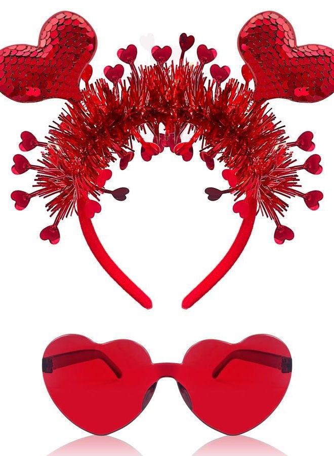Asikkon Heart Headband Valentines Day with Red Heart Shape Sunglasses Hair Accessories for Valentine Wedding Anniversary Party Favors - Image 1