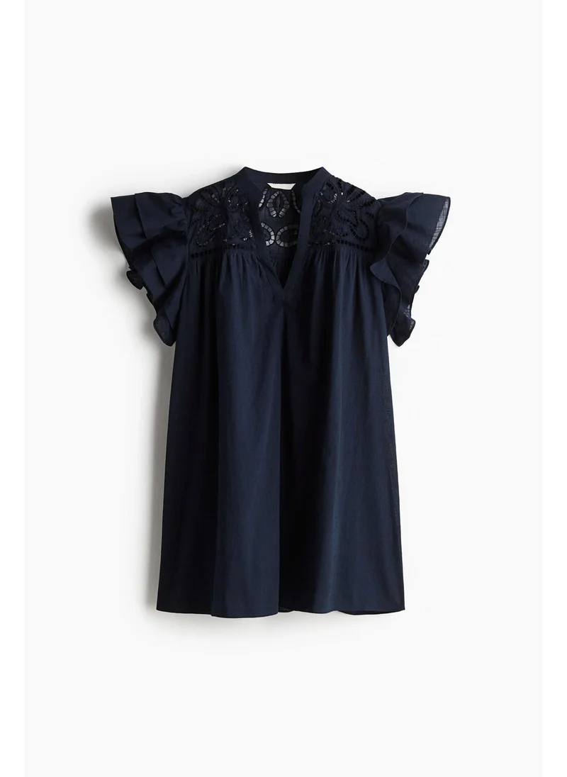H&M Flutter-sleeve dress with broderie anglaise