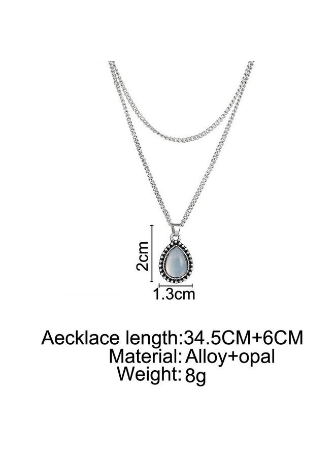 FXmimior Simple Layered Bar Silver Drop Pendant Necklace Boho V Neck Women Accessories - Image 2