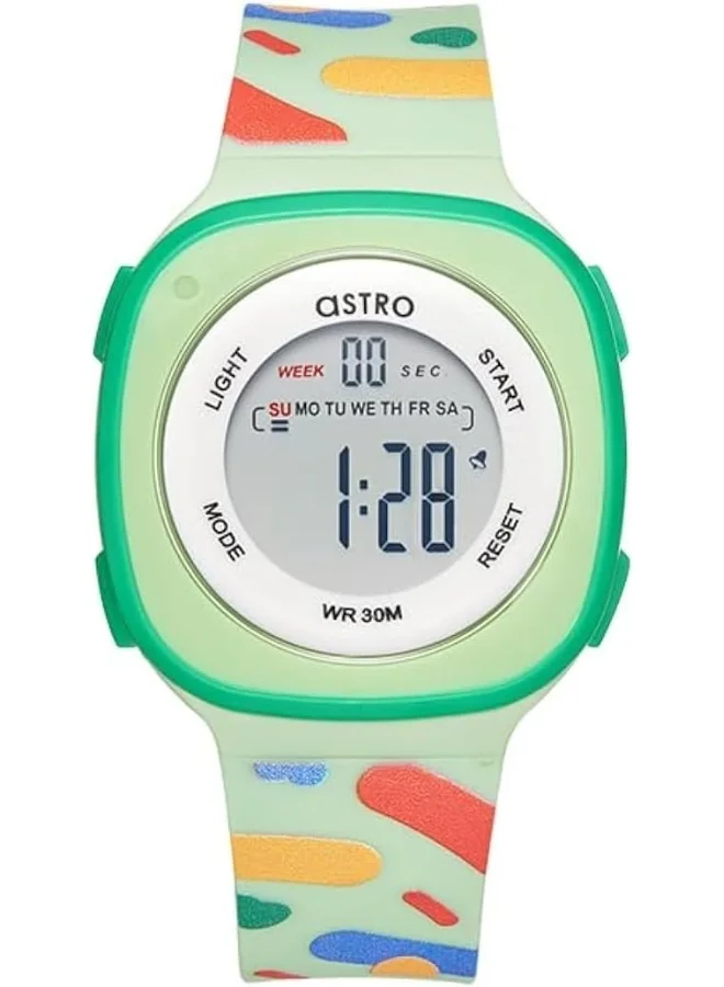 ASTRO Astro Kids Watch, Digital Display and Polyurethane Strap - A23913-PPHH, Green Print