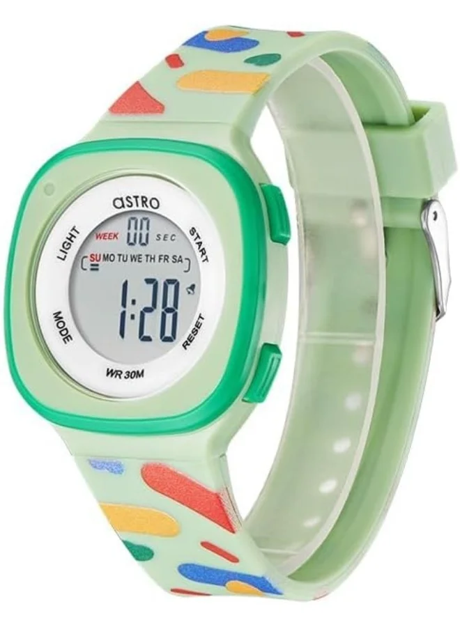 ASTRO Astro Kids Watch, Digital Display and Polyurethane Strap - A23913-PPHH, Green Print