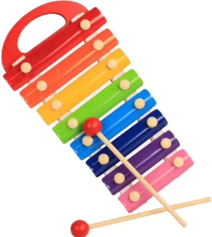 Goyal's Wooden Xylophone Colorful 8 Different Tones Hand Knock Xylophone with 2 Sticks & Gripping Handle - Image 1