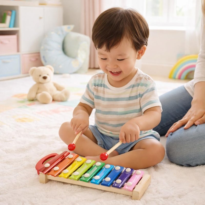 Goyal's Wooden Xylophone Colorful 8 Different Tones Hand Knock Xylophone with 2 Sticks & Gripping Handle - Image 2