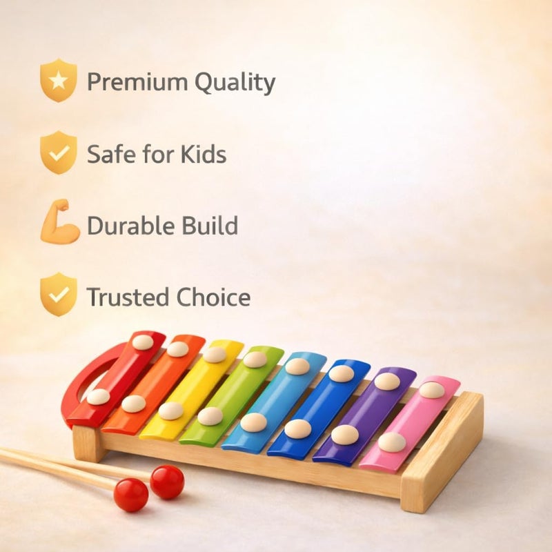Goyal's Wooden Xylophone Colorful 8 Different Tones Hand Knock Xylophone with 2 Sticks & Gripping Handle - Image 3