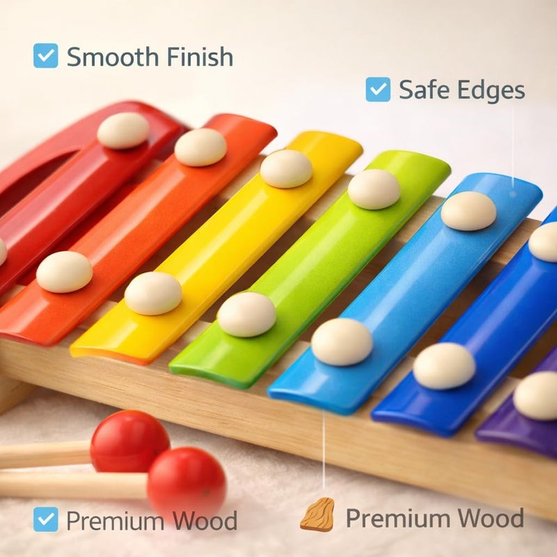 Goyal's Wooden Xylophone Colorful 8 Different Tones Hand Knock Xylophone with 2 Sticks & Gripping Handle - Image 4
