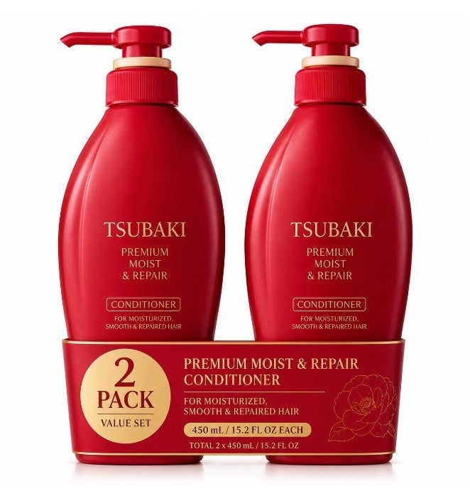 بلسم شيسيدو تسوباكي Premium Moist & Repair 450 مل ×2 | عبوة اقتصادية (حبتين) | بلسم ياباني لترطيب وإصلاح الشعر الجاف والتالف والهايش | إجمالي 900 مل