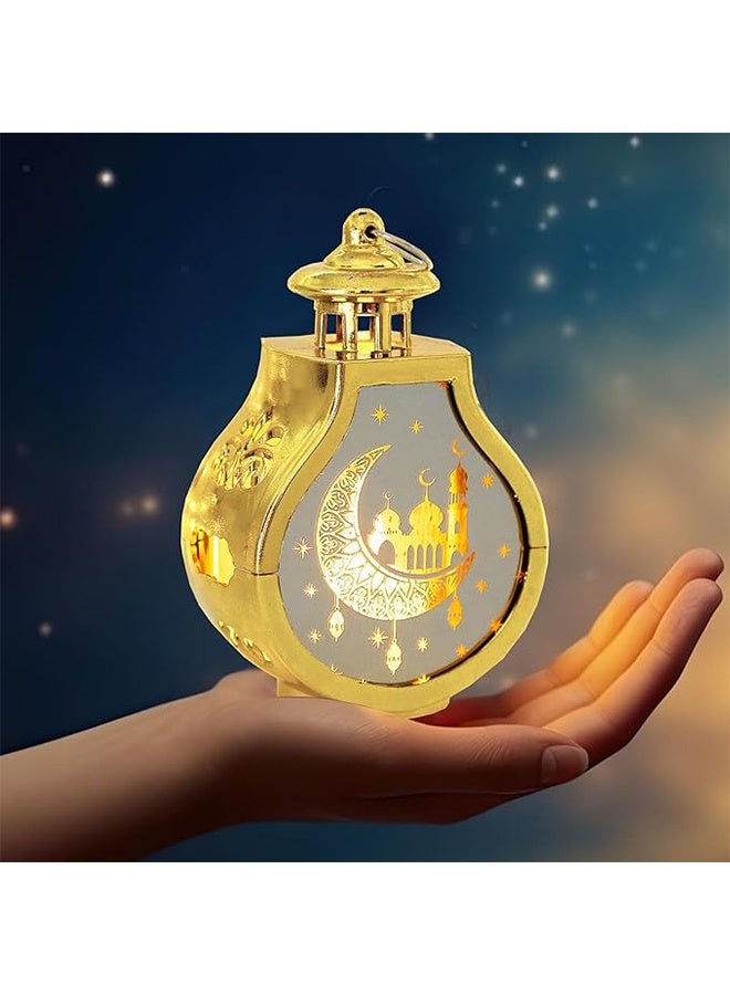 قطعة من فانوس رمضان، فانوس شمعة ذهبي صغير، فانوس معلق مزخرف، فانوس على شكل نجمة وقمر، ديكورات رمضان للمنزل، ديكور طاولة رمضان الداخلي والخارجي - Image 2