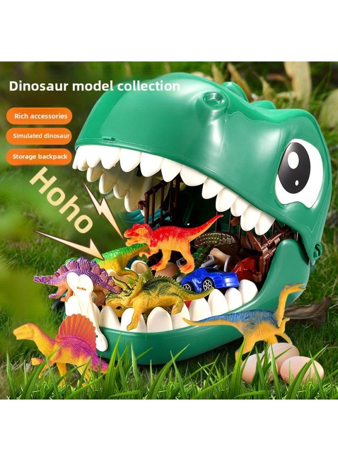 Dinosaur Toy Children's Little Boy Tricerops Soft Glue Suit Tyrannosaurus World Simulation Animal Model Hand-made-Color:Dinosaur Storage Backpack [32-piece Set]]  - Image 2