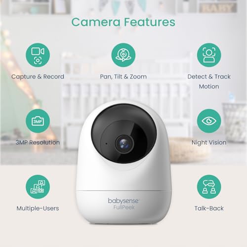 Babysense 2Peek Video Baby Monitor, WiFi Security Camera with Auto Tracking (2Pcs), 3MP Super HD, Intelligent Motion & Sound Detection, Night Vision, Private Hidden Lens Mode, Supports SD Card - Image 4