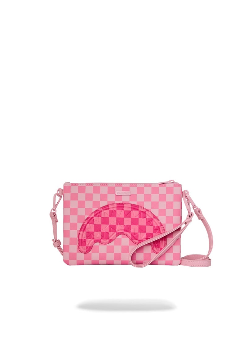 SPRAYGROUND PINK SHARKS IN PARIS PATCH CROSSOVER CLUTCH - Image 1