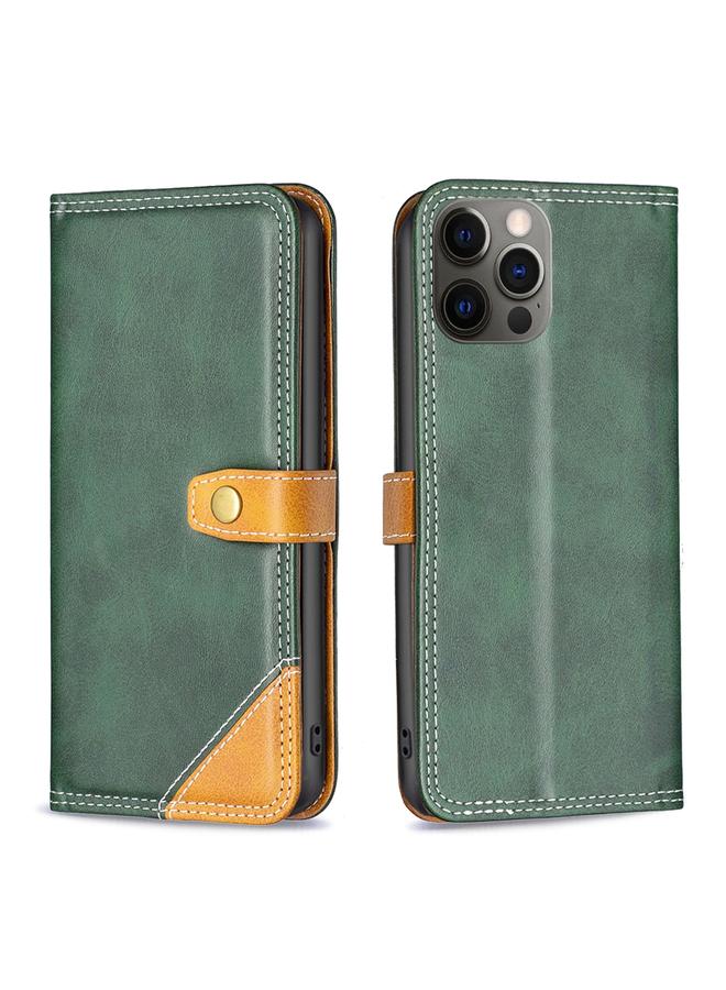 اس-توب جراب جلدي بخيوط خياطة مزدوجة متناسقة الألوان لهاتف iPhone 12 / 12 Pro - Image 2