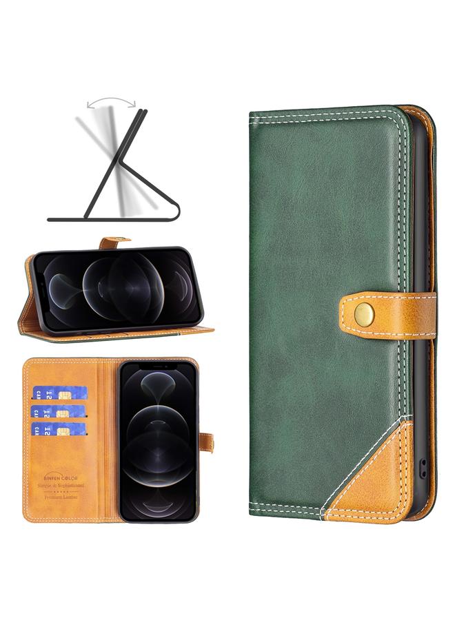 اس-توب جراب جلدي بخيوط خياطة مزدوجة متناسقة الألوان لهاتف iPhone 12 / 12 Pro - Image 1