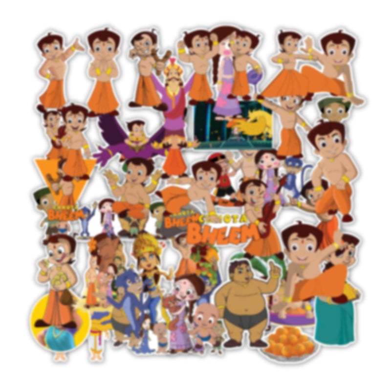 D2C Vinyl Chota Bheem Cartoon Stickers | Pack of 48 Glitter Finish Decals for Kids & Girls | Random Shapes & Sizes Approx 2 Inch | Vibrant Decor for Laptops, Water Bottles & More - Image 4