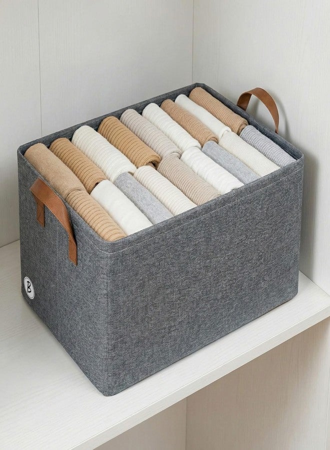 CRAE Pack of 1 Storage Baskets (46L x 27W x 19H CM) Non-Woven Foldable Wardrobe Organizer with Metal Frame Rectangle, Storage Box with Handles for Clothes, Books, Toys, Blankets & Closet Use. - Image 2