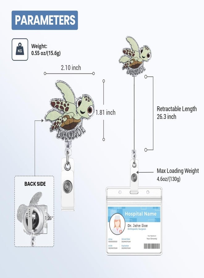 ITOKEY Nurse Badge Reel, Cute Turtle Badge Holders with Alligator Clip, Lanyards Retractable ID Card Holder, Funny Animals Name Tag Clips, Pediatric Nursing Accessories for Work Office Doctor Student Teacher - Image 2