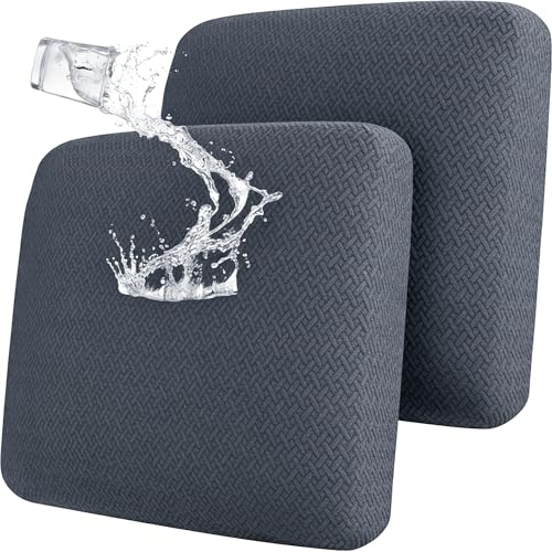 FORCHEER Dark Grey Waterproof Patio Cushion Covers for Outdoor Furniture 2425inch Stretch Jacquard Outdoor Cushions Covers Set of 2 with Buckle Replacement Washable - Image 1