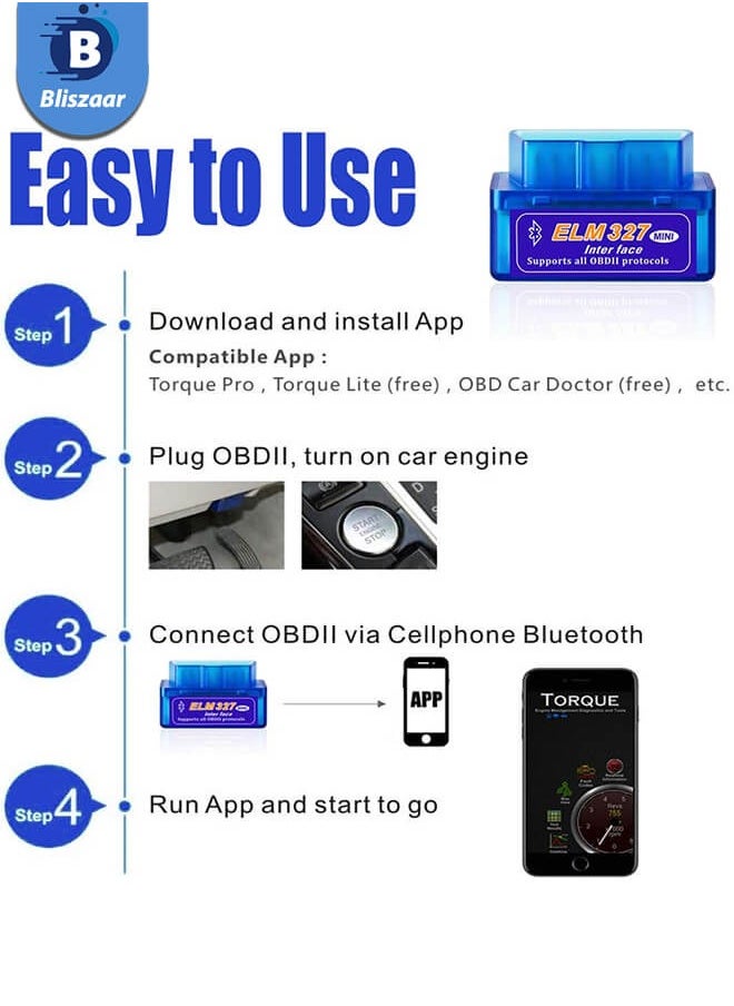 Mini Bluetooth ELM327 OBD2 Car Failure Detector V2.1 Automobile OBD OBDII Code Reader Check Engine Light Diagnostic Scan Tool Suitable for Android Windows Devices Support Torque Pro OBD Fusion - pzsku/ZDD3E819A24EB2EA34BCCZ/45/_/1739456325/63a662c4-185f-4d11-a00f-484591b8ac5a