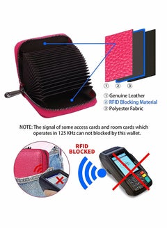 KASTWAVE Credit Card Holder Wallet, Rose Red Card Cases, RFID 20 Card Slots Credit Card Holder Genuine Leather Small Card Case, Accordion Wallet with Zipper for Women Men, Wallets Card Cases Money Organizers  - Image 3