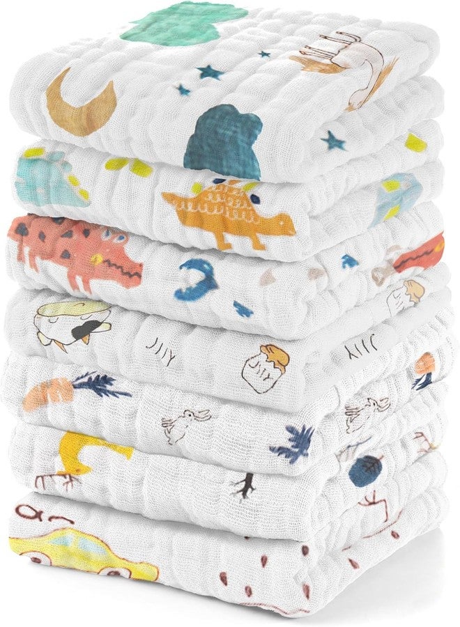 TERI BERI Muslin Cotton Cartoon Printed Face Towels for Newborn Baby Extra Soft Hankies Reusable Napkins for Infants Toddlers (Pack of 5) (White Printed) - Image 1