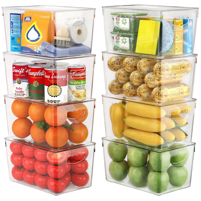 theaoo 8 Pack Clear Storage Bins with Lids Stackable, Large Plastic Storage Bins with Handle for Pantry Organization and Storage, Perfect Containers for Fridge Organizer, Freezer, Kitchen, Cabinets, Bathroom - Image 1