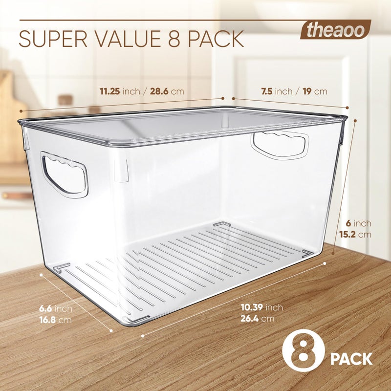 theaoo 8 Pack Clear Storage Bins with Lids Stackable, Large Plastic Storage Bins with Handle for Pantry Organization and Storage, Perfect Containers for Fridge Organizer, Freezer, Kitchen, Cabinets, Bathroom - Image 5